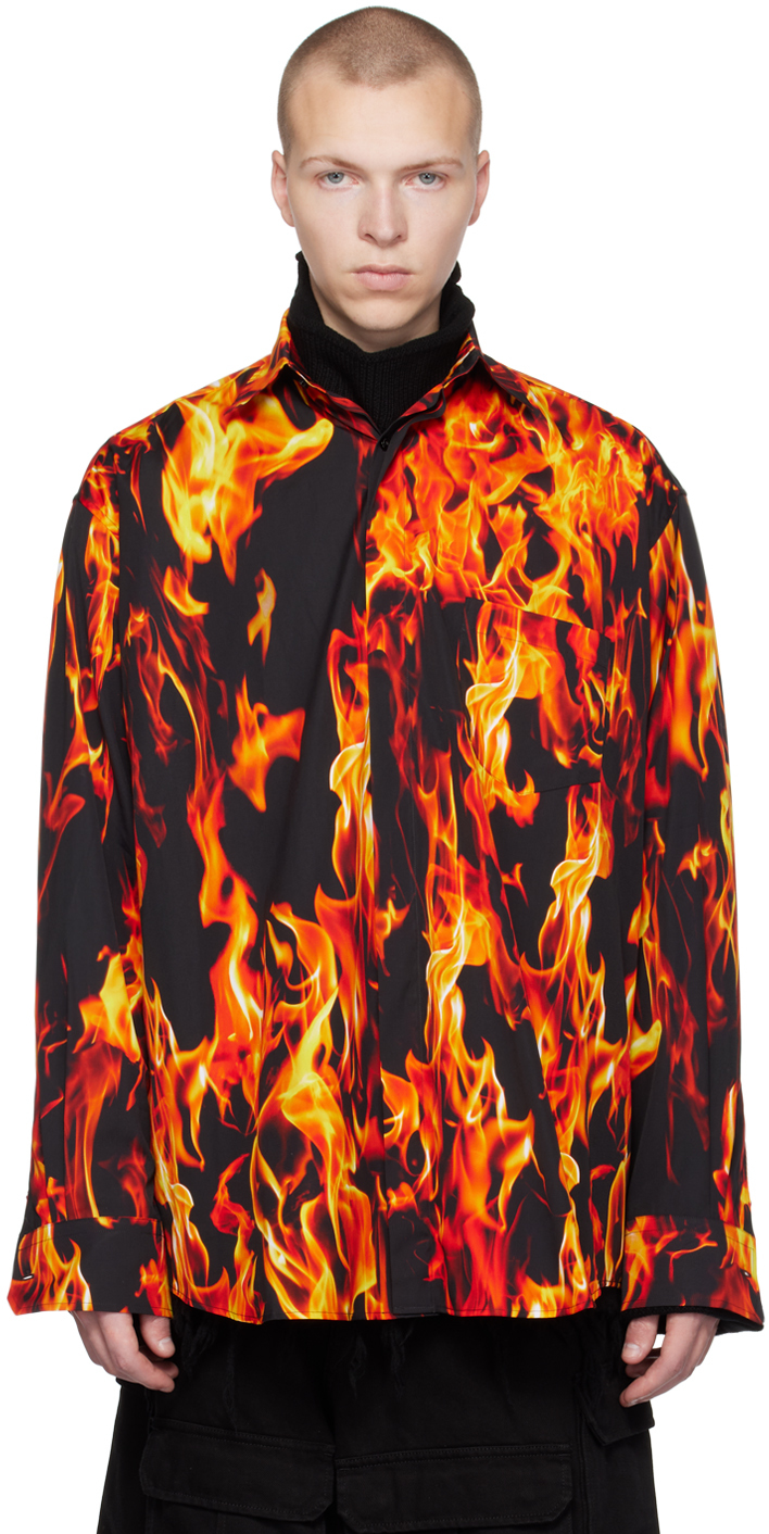 Vetements Black & Orange Printed Shirt In Fire Print