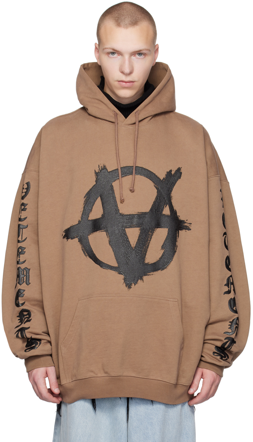 Taupe Reverse Anarchy Hoodie by VETEMENTS on Sale