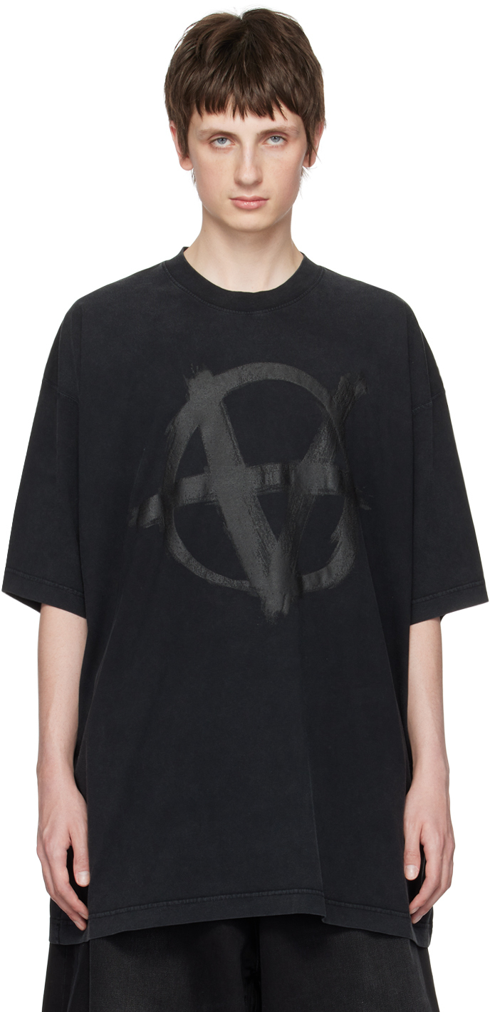 VETEMENTS: Black Reverse Anarchy T-Shirt | SSENSE