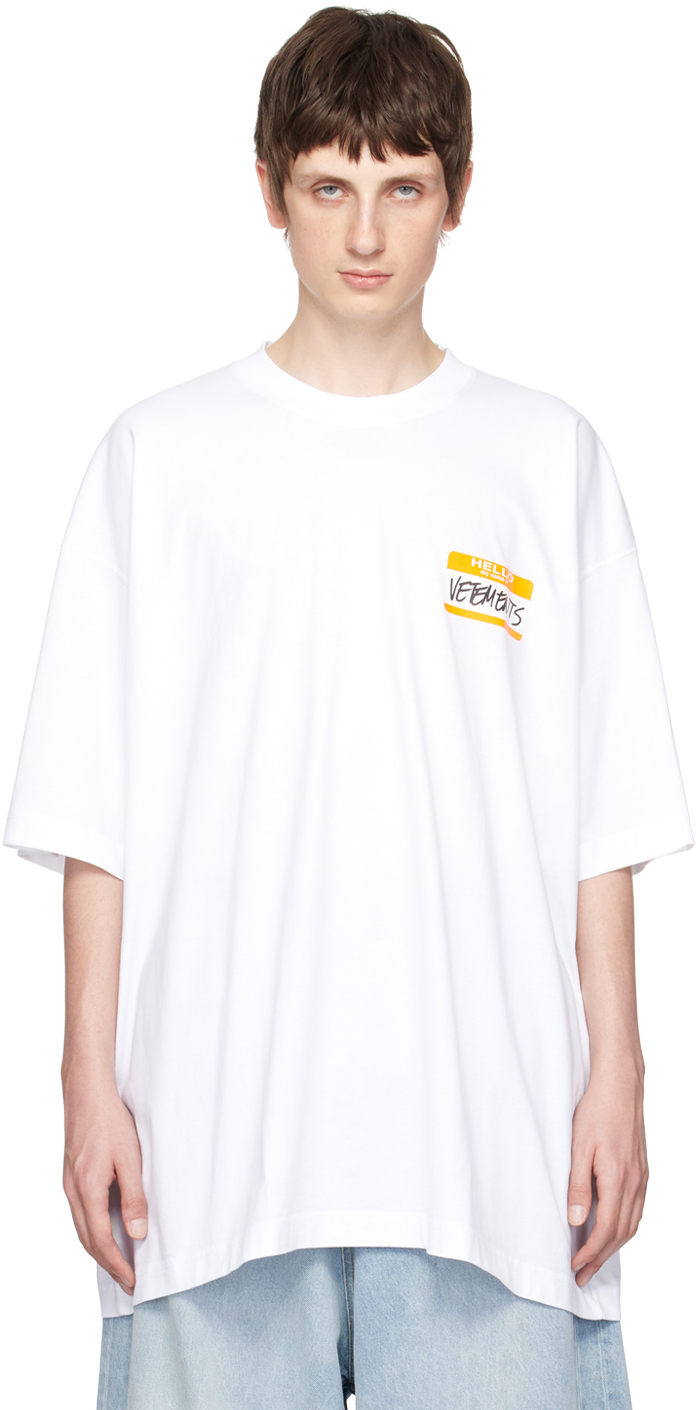 White 'My Name Is' T-Shirt by VETEMENTS on Sale