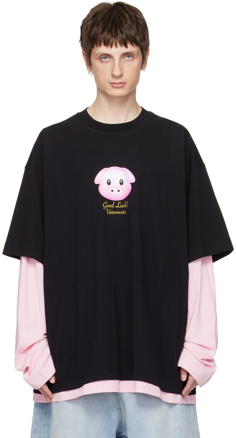 VETEMENTS Black Lucky Pig Long Sleeve T-Shirt
