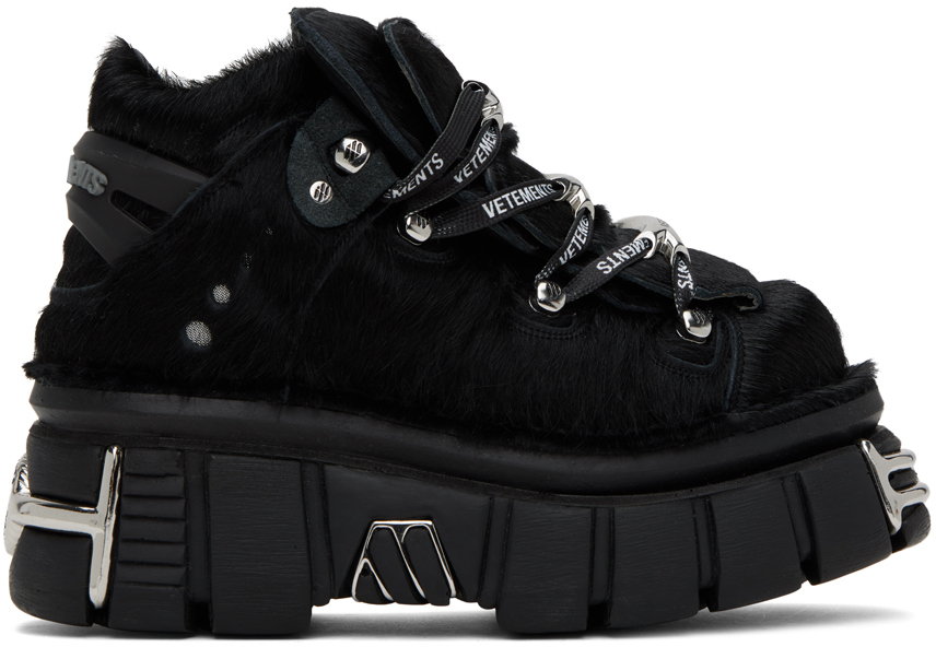 Vetements Black New Rock Edition Platform Sneakers In Black Horse Hair