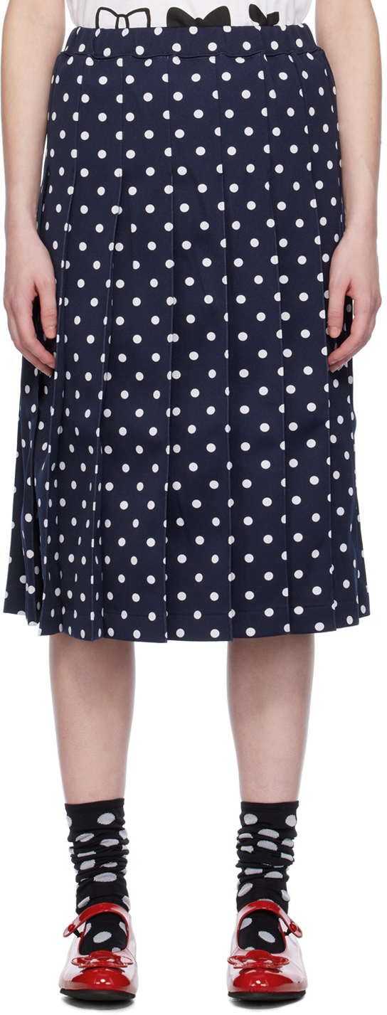 Shop Comme Des Garcons Girl Navy Polka Dot Midi Skirt In 1 Navy