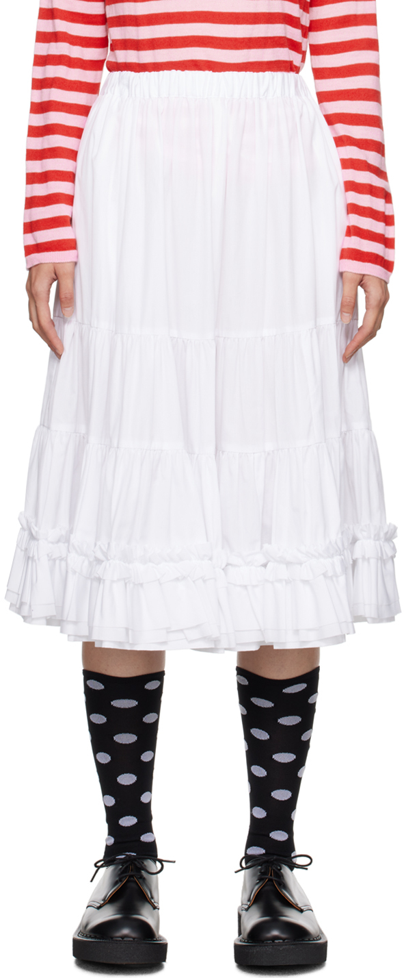 COMME des GARCONS GIRL白　リボン付スカートS Comme Des Garcons Girl Tiered Cotton Midi Skirt In 1 White | ModeSens