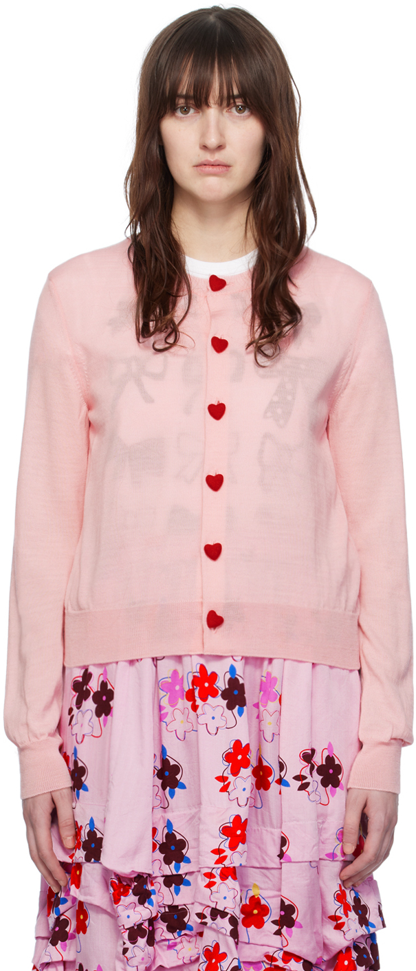 Shop Comme Des Garcons Girl Pink Heart Cardigan In 1 Pink