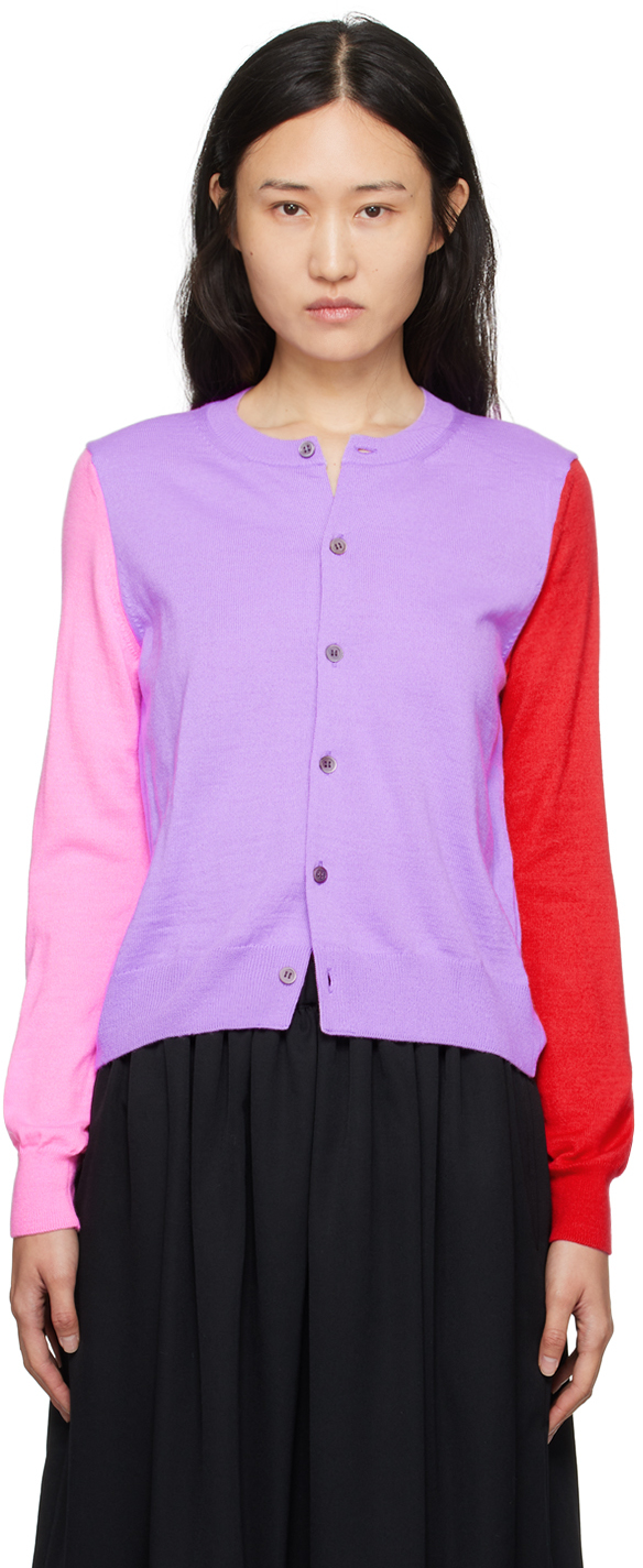 Shop Comme Des Garcons Girl Purple & Red Colorblock Cardigan In 2 Purple Mix