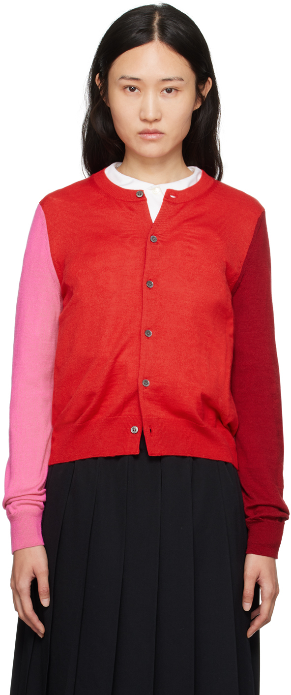 Red & Pink Colorblock Cardigan by Comme des Garçons Girl on Sale