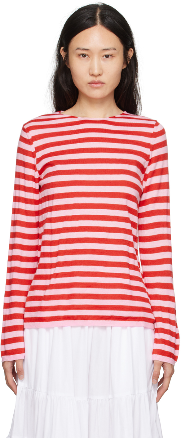 Shop Comme Des Garcons Girl Pink & Red Striped Sweater In 2 Pink/red