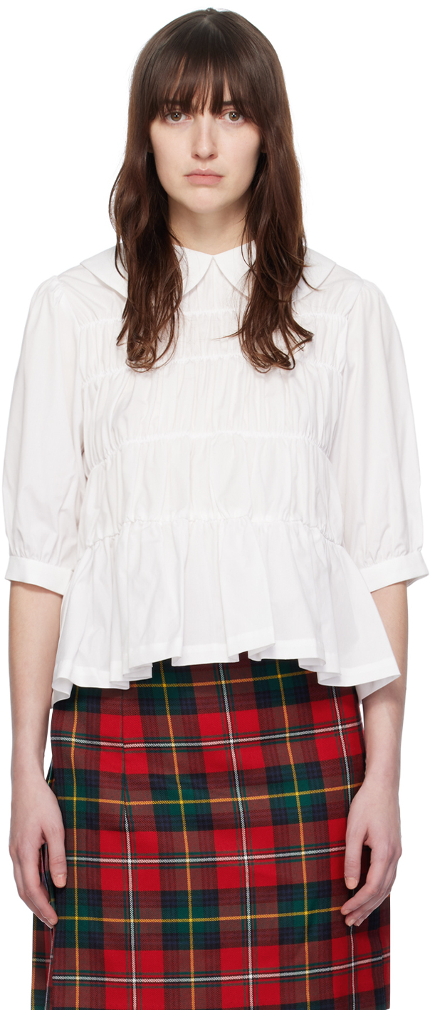 Comme Des Garcons Girl White Shirred Blouse In 2 White