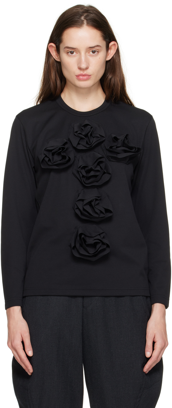 Comme Des Garçons Comme Des Garçons Black Rosette Long Sleeve T-shirt In 1 Black