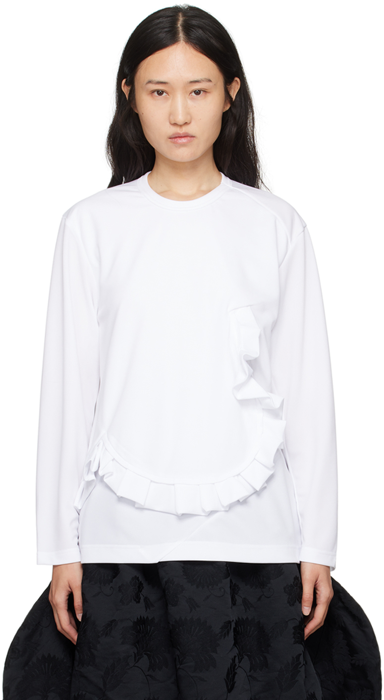 Comme Des Garçons Comme Des Garçons White Ruffle Long Sleeve T-shirt In 2 White