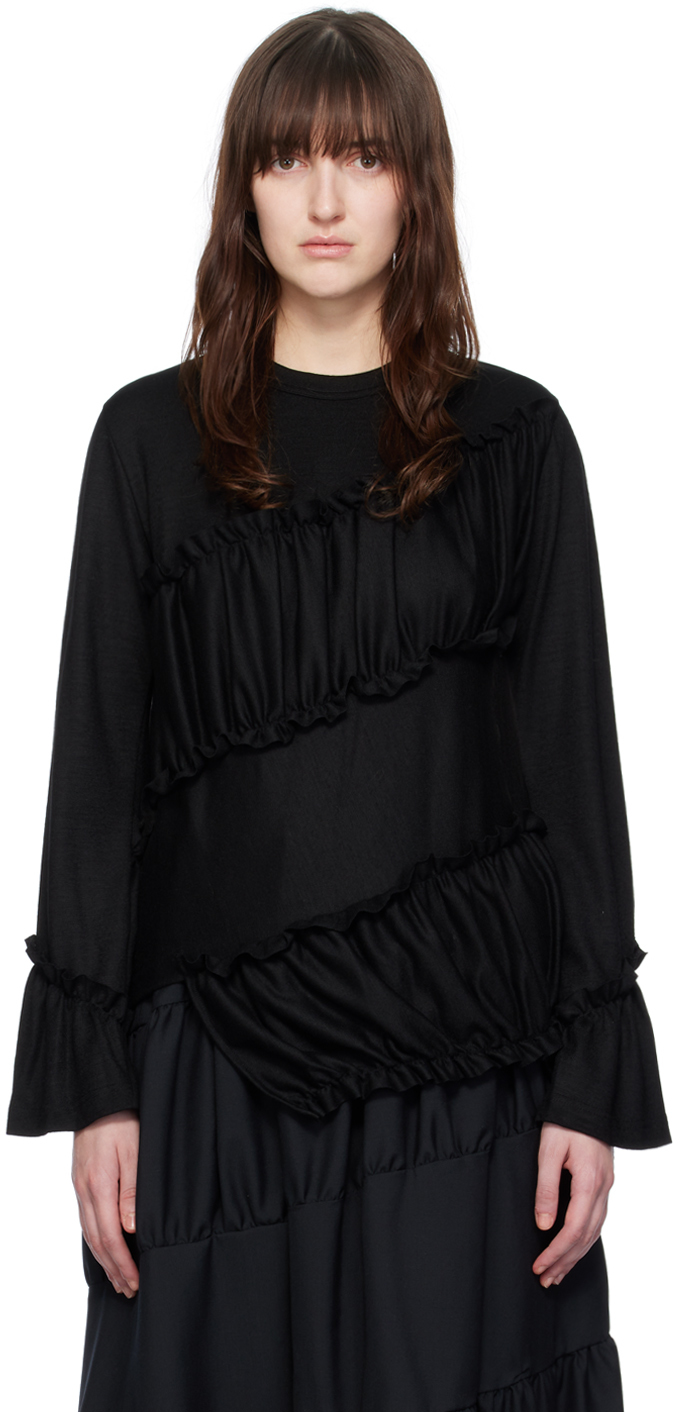 Noir Kei Ninomiya Black Ruffle Long Sleeve T-shirt In 1 Black