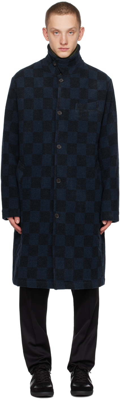 Navy check outlet coat