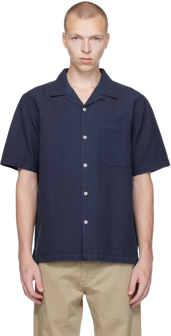 Navy Camp Shirt by Universal Works on Sale