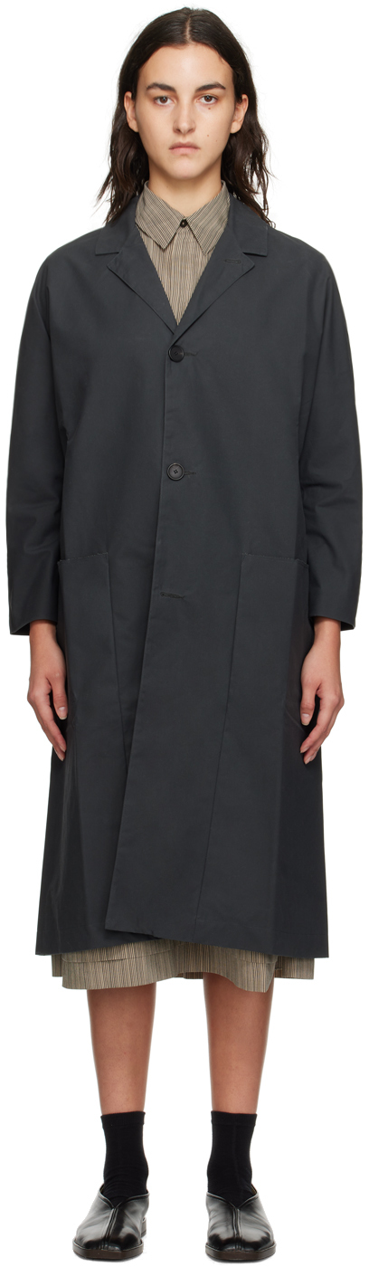 Toogood Gray 'the Fishmonger' Coat In Wax Cotton Charcoal