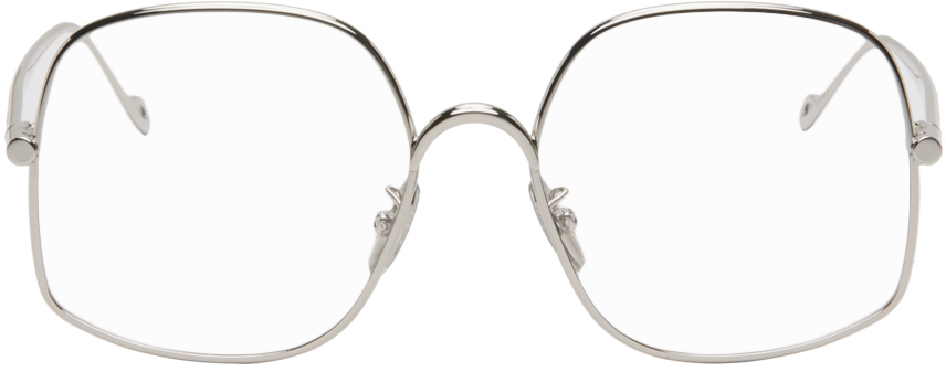Loewe Silver Oversized Glasses In 016 Shiny Palladium