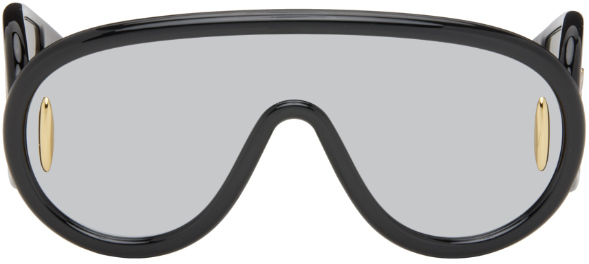 Loewe Black Wave Mask Sunglasses In 01c Black / Smoke