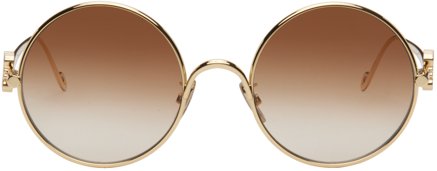 Loewe Anagram Round Frame Sunglasses In 30n Gold/green