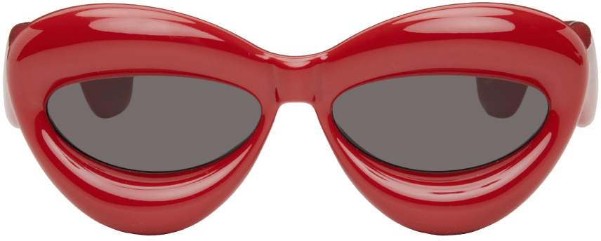 Shop Loewe Red Inflated Cat-eye Sunglasses In 66a Shiny Red/smoke
