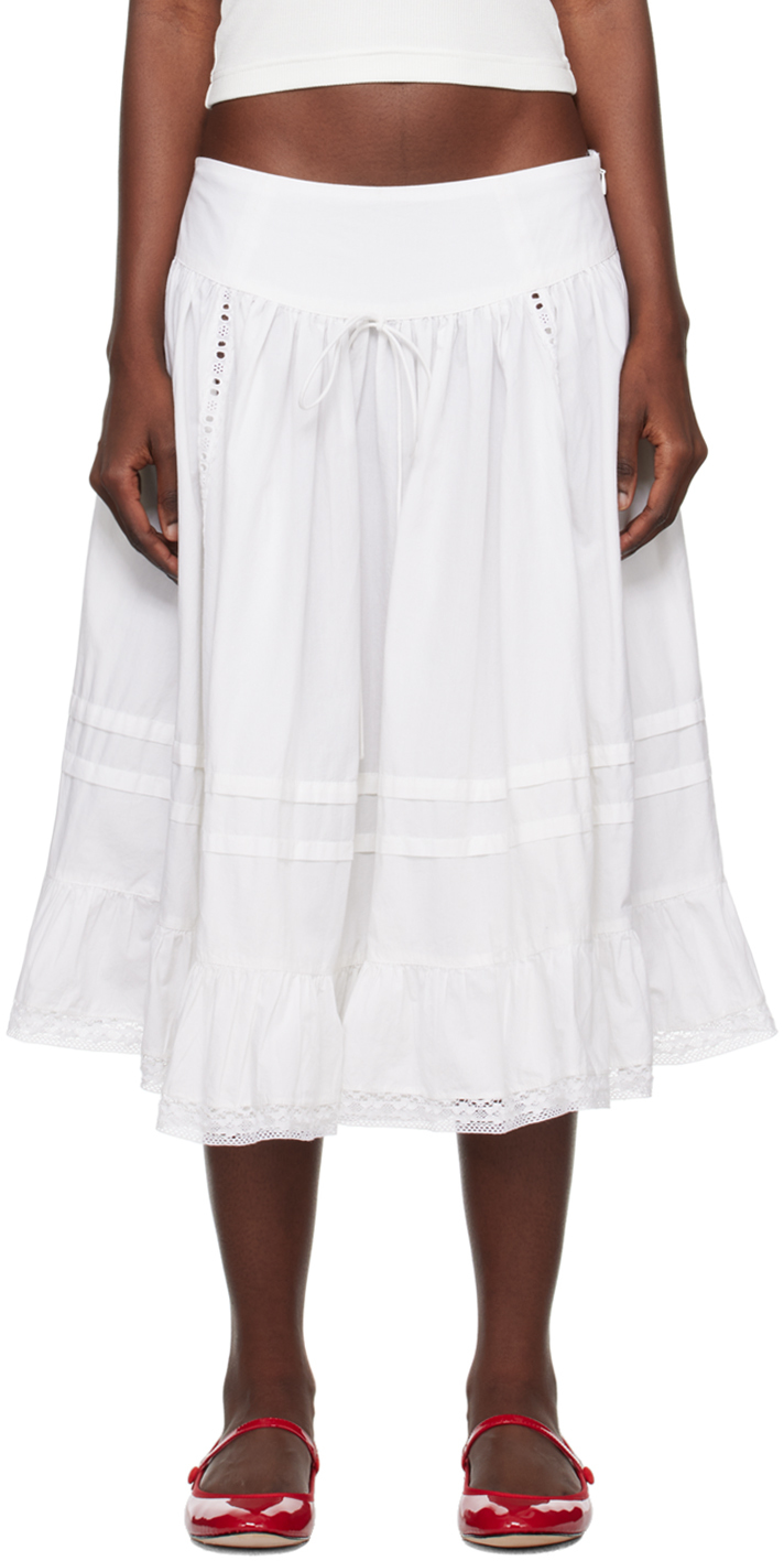 Sandy Liang White Calico Midi Skirt In 100 White