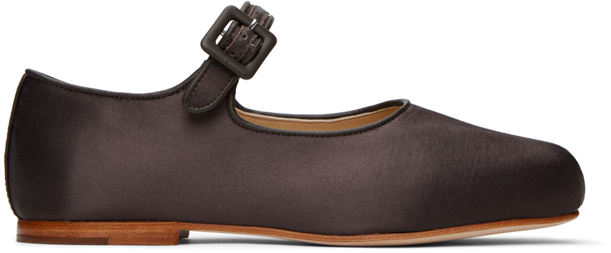 Sandy Liang Ssense Exclusive Brown Mary Jane Pointe Ballerina Flats In Umber Satin