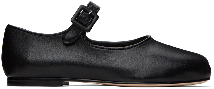 Shop Sandy Liang Ssense Exclusive Black Mary Jane Pointe Ballerina Flats In Black Napa Leather