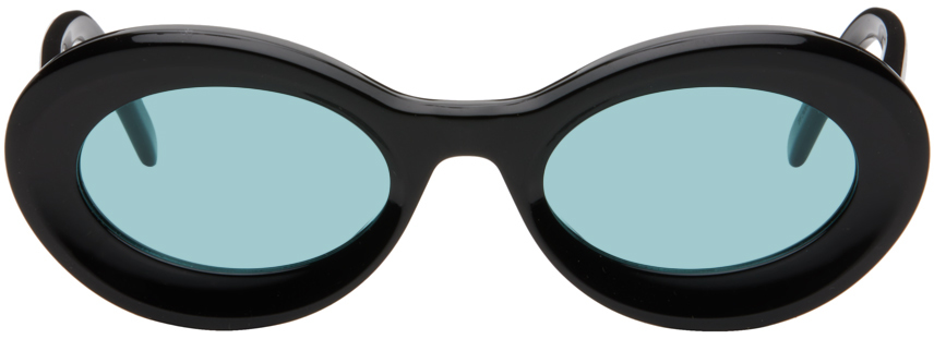 Loewe Paula's Ibiza Oval-frame Acetate Sunglasses In Black/blue Solid