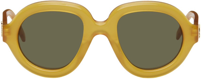 Loewe Yellow Aviator Sunglasses In Shiny Yellow Green