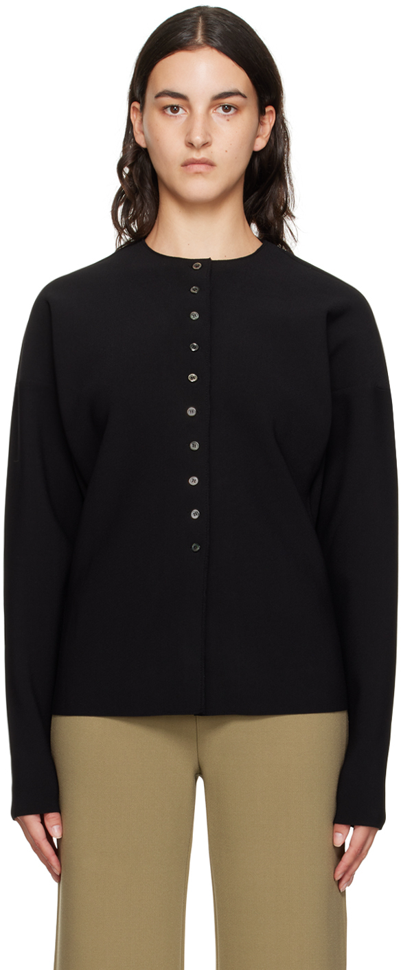 Birrot: Black Button Up Cardigan | SSENSE