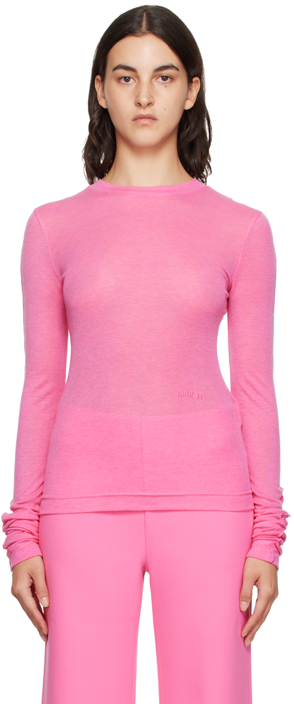 Birrot Pink Crewneck Long Sleeve T-Shirt