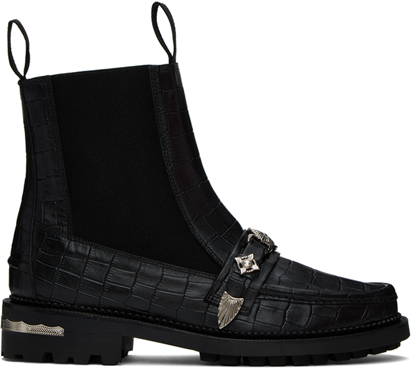 Toga Virilis Black Croc Chelsea Boots In Black 16363