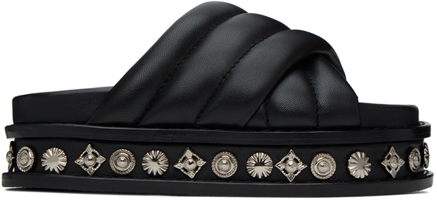 Toga Virilis Black Embellished Leather Sandals