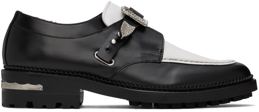 SSENSE Exclusive Black & White Hard Leather Monkstraps