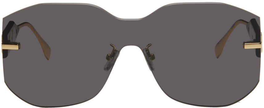Fendi Black & Gold Graphy Sunglasses In 0030a