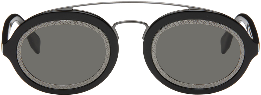 Fendi Black Ff Around Sunglasses In Shiny Black/smoke