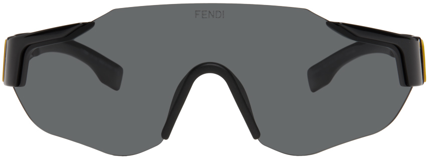 Fendi Sport Baguette Mask-frame Acetate Sunglasses In Shiny Black/smoke