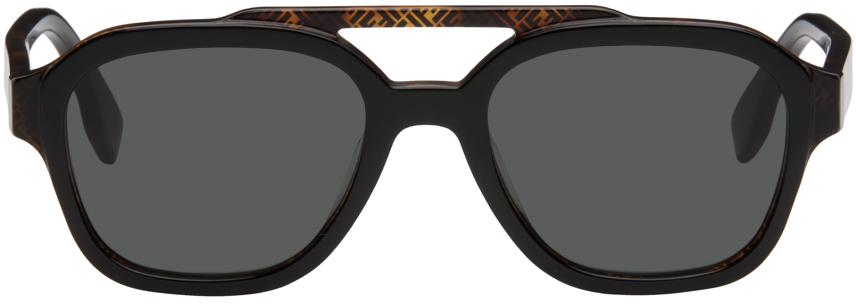 Fendi Tortoiseshell Bilayer Sunglasses In Shiny Black/smoke