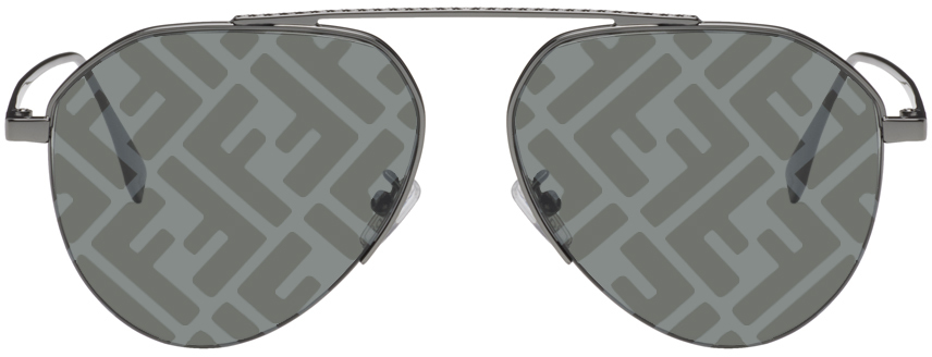 Shop Fendi Gunmetal Travel Sunglasses In Shiny Dark Ruthenium