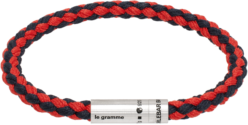 Le Gramme Navy & Red Orlebar Brown 'le 7g' Nato Cable Bracelet