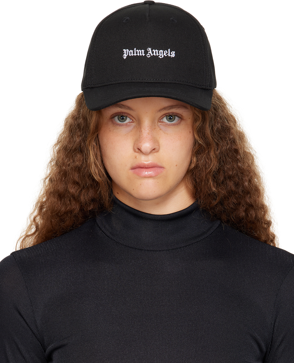 Palm Angels Black Embroidered Cap In Black White