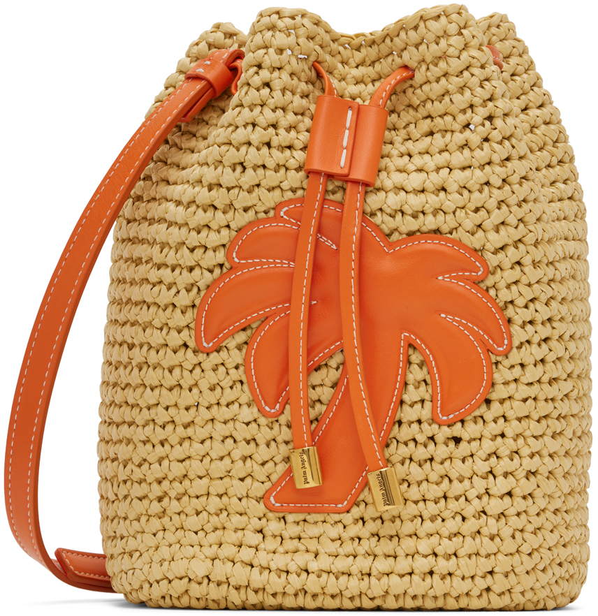 Beige & Orange Palm Bucket Bag