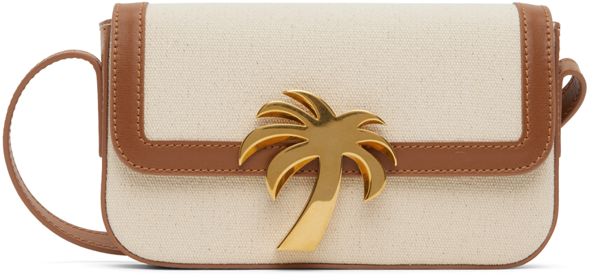 Palm Angels Palm-motif Canvas Cross Body Bag In Beige Gold
