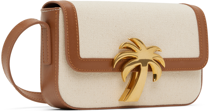Palm Angels Palm-motif Canvas Cross Body Bag In Beige Gold