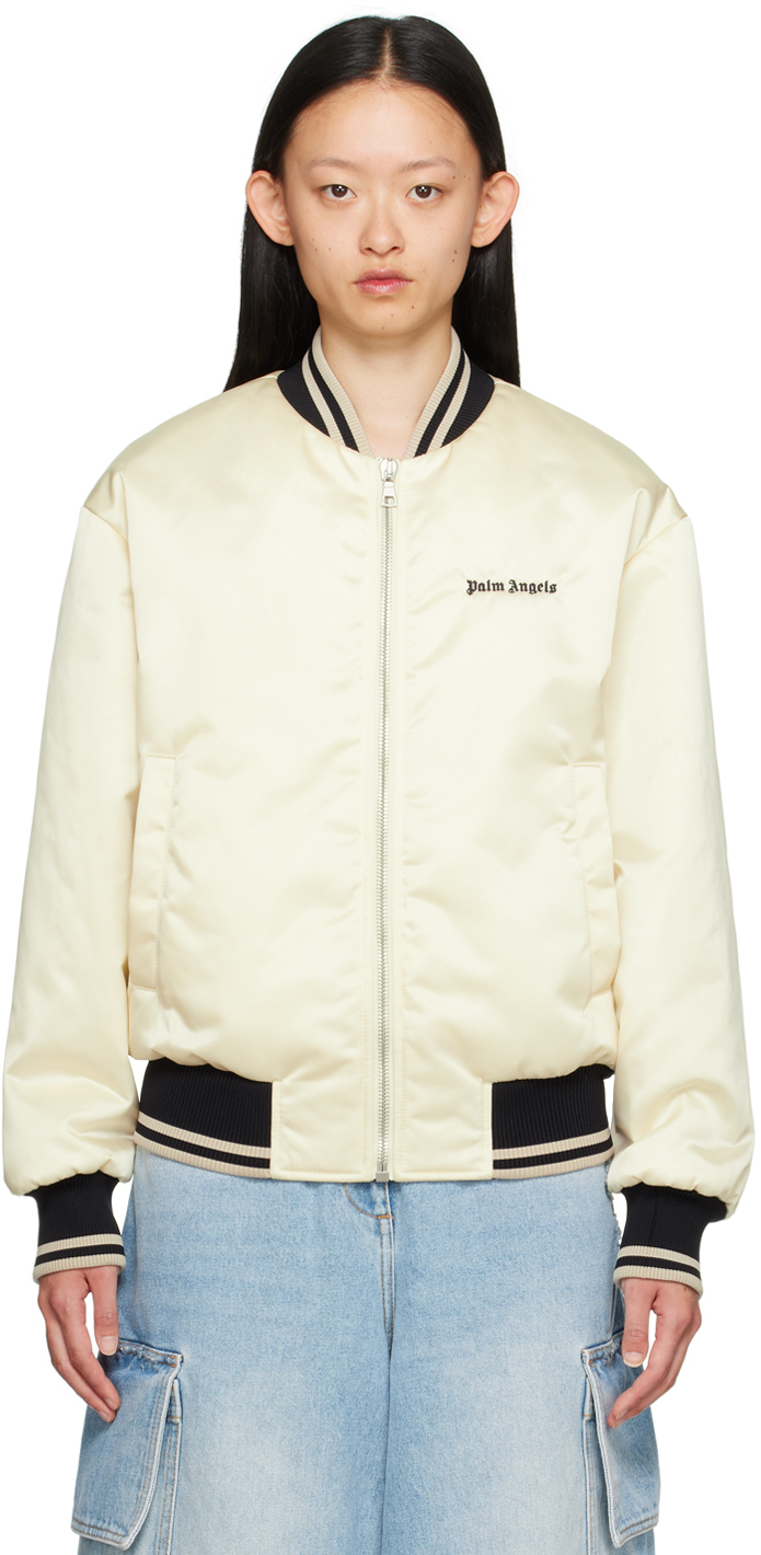 Beige Embroidered Bomber Jacket