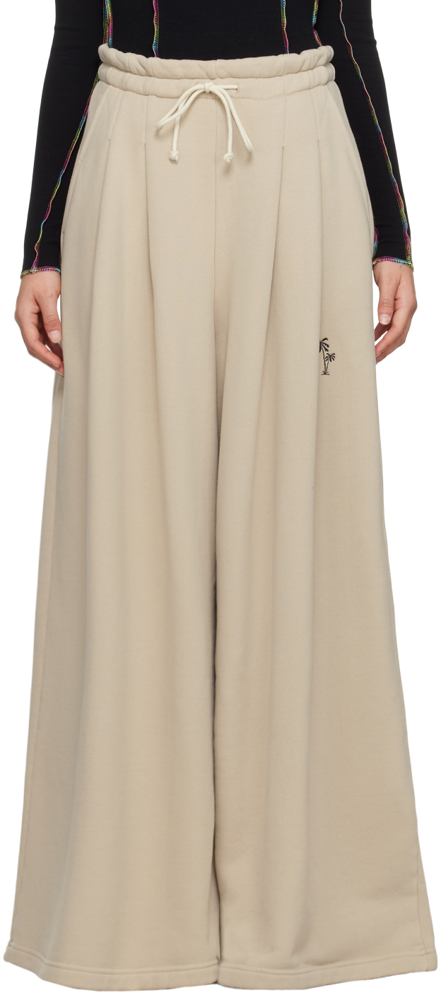 Beige Wide-Leg Track Pants