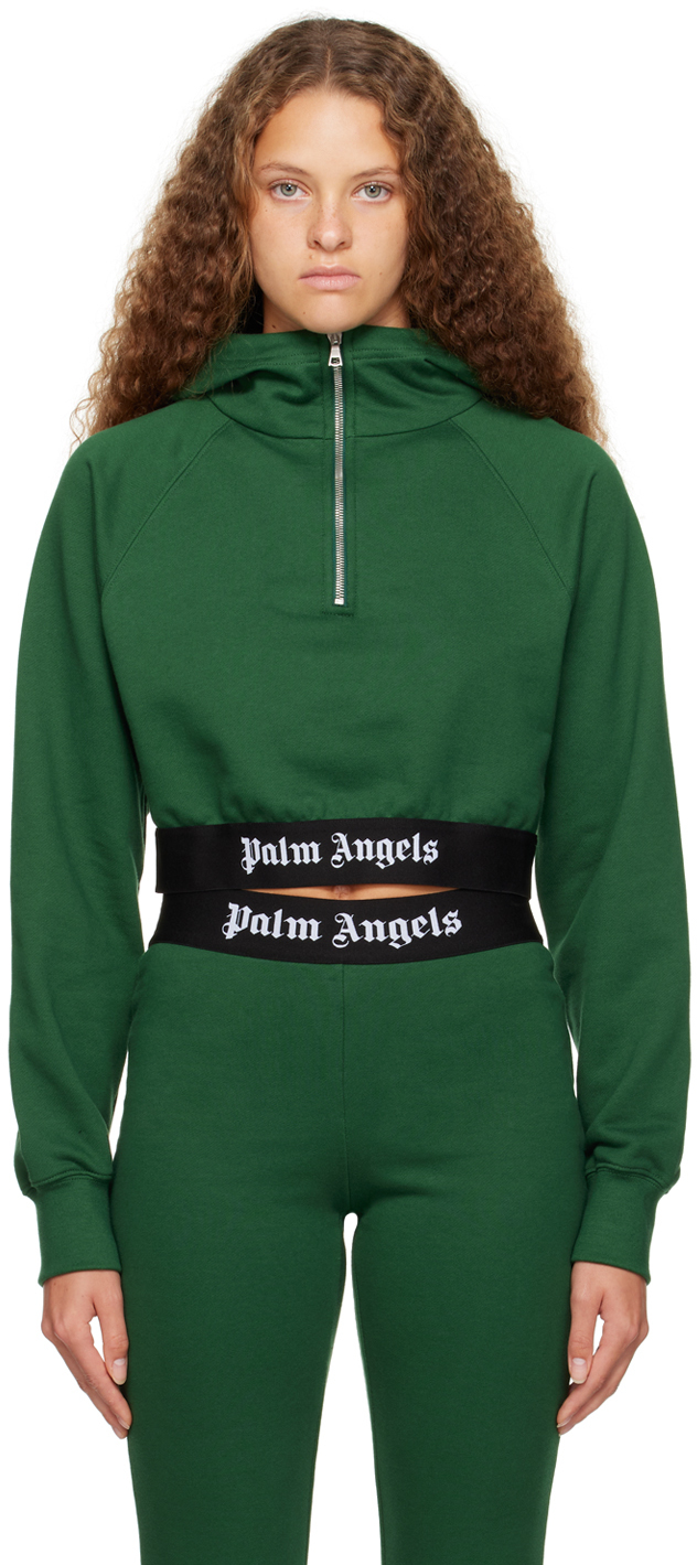 Palm Angels Green Zip Hoodie In Forest Green Black