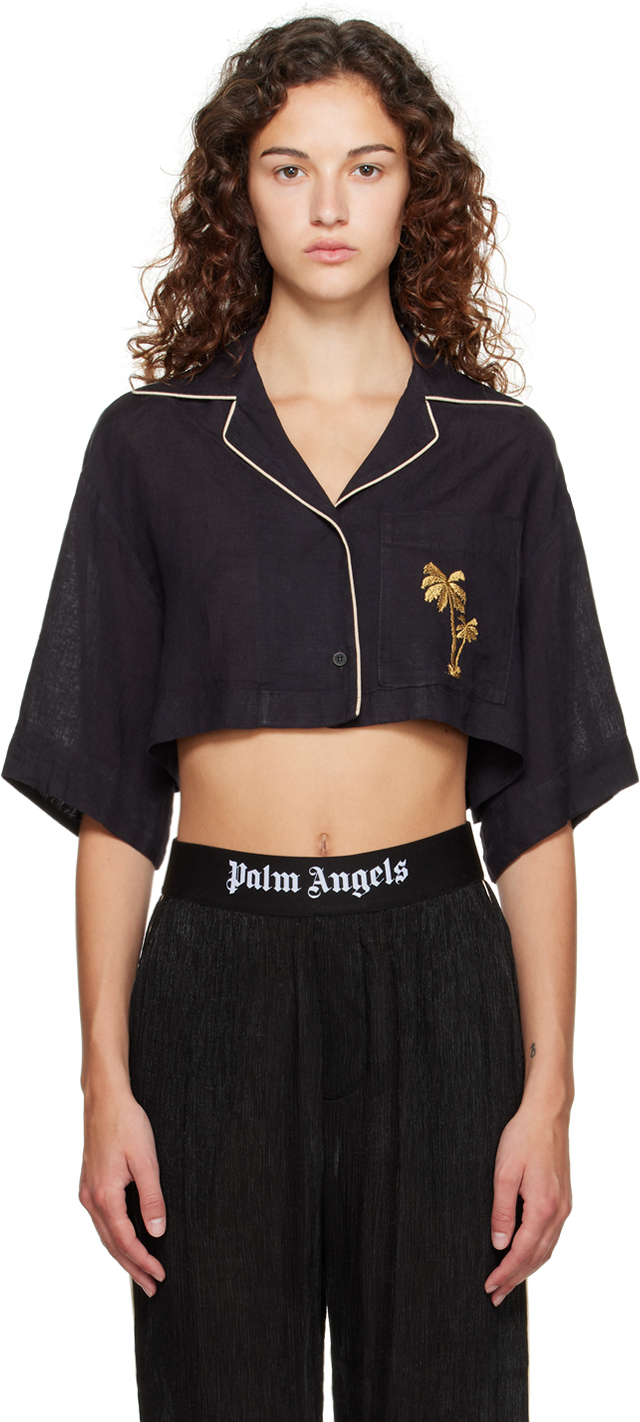 Shop Palm Angels Black Cropped Shirt In Black Gold