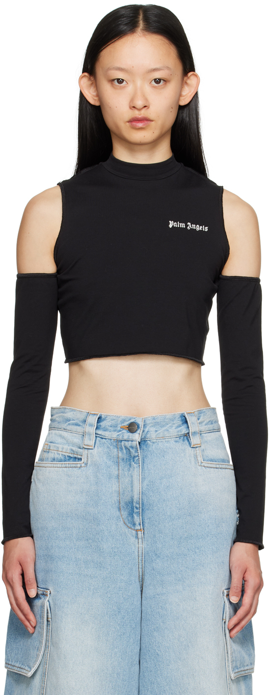 Black Cutout Long Sleeve T-Shirt by Palm Angels on Sale
