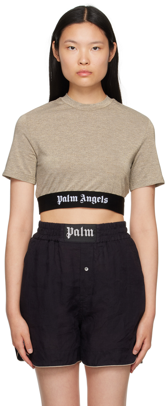 Palm Angels Gold Cropped T-Shirt