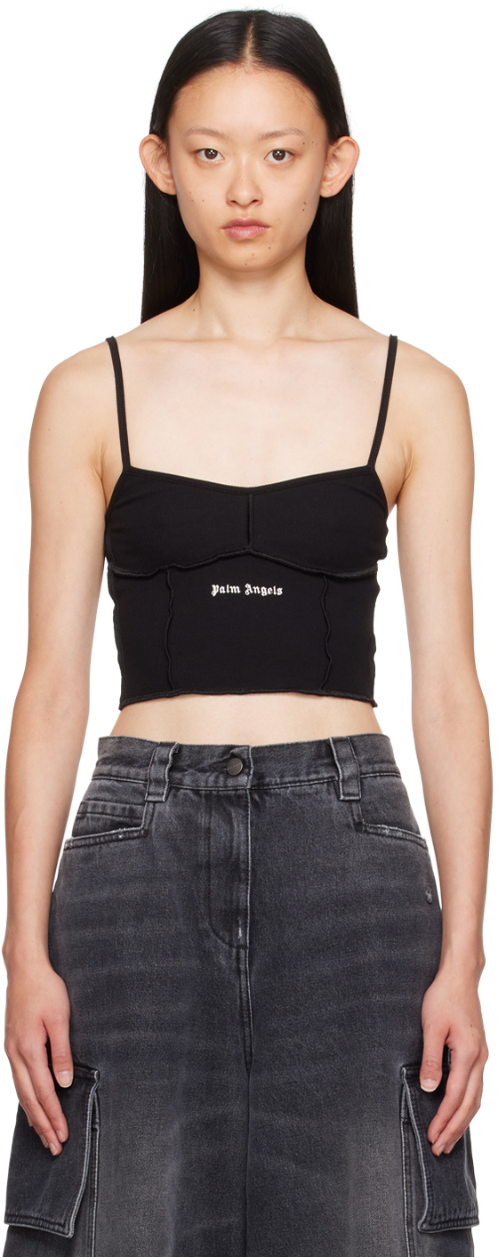Palm Angels Black Embroidered Camisole In Black Off White